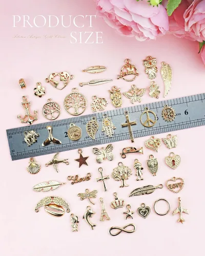 Vista 2 de JIALEEY Venta al por mayor a granel 50 piezas mezcladas de oro encantos colgantes DIY para collar pulsera joyería fabricación y artesanía, Zinc