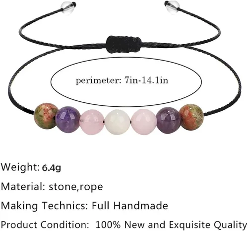 Vista 2 de Ronglry Pulsera de cristal para mujeres y hombres, pulsera de cuentas de cristal curativo, amatista 7 chakras, pulseras de ansiedad espiritual