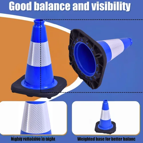 Vista 7 de BESEA Paquete de 4 conos de tráfico azules de 12 pulgadas con collar reflectante de 4 pulgadas, conos de seguridad de PVC resistentes con base