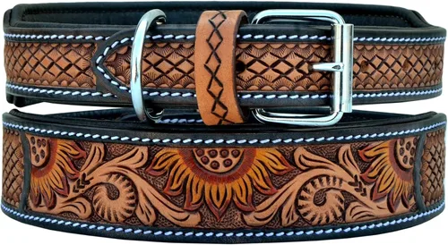 Vista 3 de Affilare Collar de perro de cuero estilo occidental diseño de flor de sol acolchado para 10AB122-XS