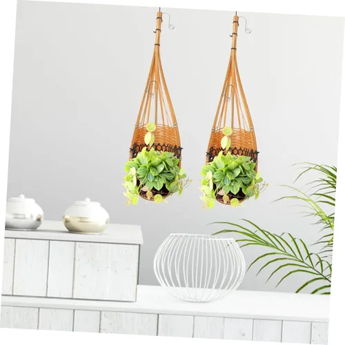 Vista 8 de Juego de 3 cestas tejidas colgantes con forma de cono de bambú para almacenamiento de plantas, decoración de jardín