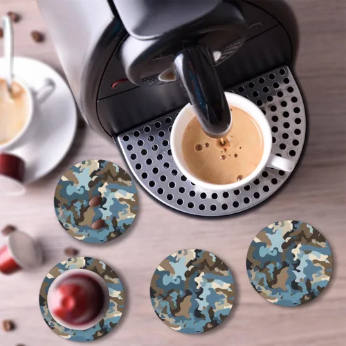 Vista 6 de Coasters for Drinks,Fashionable Camouflage Absorbent Cork Coasters Military Print Set Coasters Reusable Coasters for Home Office Coffee Bar