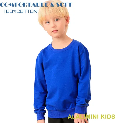 Vista 2 de ALALIMINI Sudaderas para niños y niñas, cuello redondo, de algodón, de manga larga
