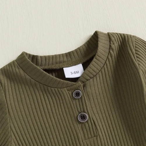 Vista 4 de Ropa para Bebé Recién Nacido Niño Niña Mameluco de Punto Acanalado Manga Larga Pantalones Algodón Sólido Conjuntos de Otoño Invierno para Bebés 2