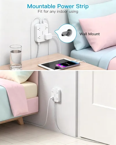 Vista 4 de Regleta de alimentación corta de 3 pies con 4 puertos USB (2 USB C), 4 salidas de CA ampliamente espaciadas, aprobadas para cruceros, estación