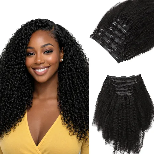 Vista 30 de Lashey Extensiones de cabello humano con clip, sin costuras, #1, color negro azabache, extensiones de cabello humano real, extensiones de cabello