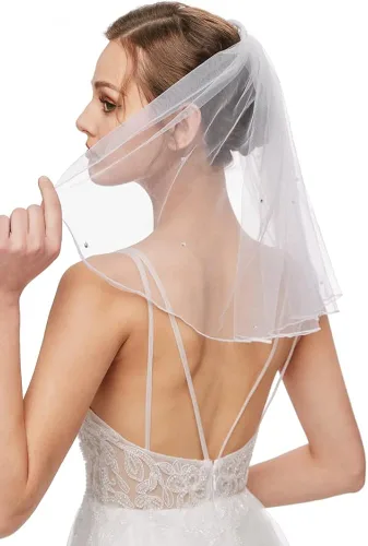 Vista 3 de Velo de novia para mujer con tul de diamantes de imitación para despedida de soltera, 15.0in