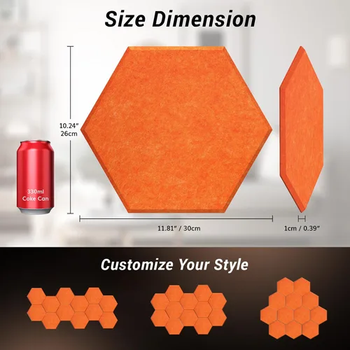 Vista 5 de TONOR - Paquete de 18 paneles acústicos hexagonales, paneles de alta densidad a prueba de sonido de 12 x 10 x 0.4 pulgadas para paredes, panel