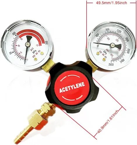Vista 5 de Medidores de gas de soldadura duales, oxígeno (CGA-540) acetileno (CGA-200) Combo de reguladores (2 unidades), kit completo de latón para tanques