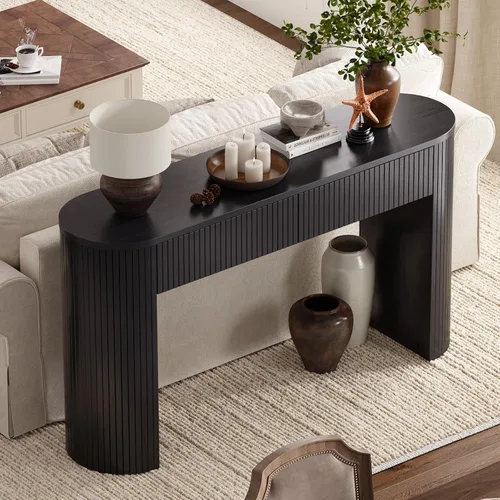 Vista 7 de Mesa consola de 55 pulgadas con 2 cajones, mesas de entrada acanaladas con almacenamiento, mesa de sofá detrás del sofá, mesas de pasillo, mesa