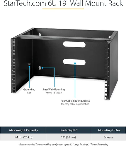 Vista 3 de StarTech Estante para servidores de 1U y 6U de montaje en pared para equipos de red, 14 pulgadas de profundidad, soporte de panel de conexión de 19