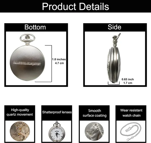 Vista 3 de SIMAOTE Fullmetal Alchemist Pocket Watch Vintage Quartz Pocket Watch with Chain for Men Women Cosplay Accessories Anime Merch