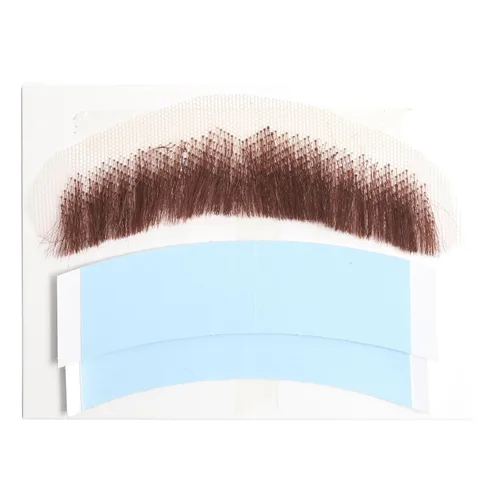 Vista 5 de Bigote falso para hombre, 100% fibra sintética, pelo anudado a mano, disfraz divertido, cosplay, lápiz, barba realista (marrón)