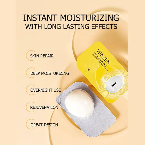 Vista 2 de VENZEN Facial Hidratante Profundo Refrescante Cuidado Delicado Colágeno Yema De Huevo Máscara Facial 5gx8pcs
