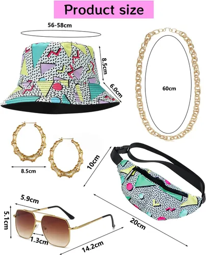 Vista 7 de Verceco Trajes de los años 80 y 90 para mujer, unisex, hip hop, accesorios de disfraz retro de los años 90, trajes de fiesta temática de los años