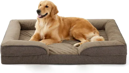 Vista 16 de Made4pet - Cama grande para perro, sofá ortopédico de espuma para perros, sofá cama para mascotas de 38 pulgadas con funda impermeable lavable, Gris