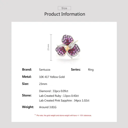 Vista 4 de Santuzza Anillo de oro macizo de 10 quilates con piedras preciosas para mujer