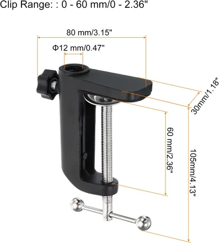Vista 2 de PATIKIL Abrazadera de escritorio de 0.49 pulgadas de diámetro del orificio, soporte universal ajustable con abrazadera en C para micrófono, brazo