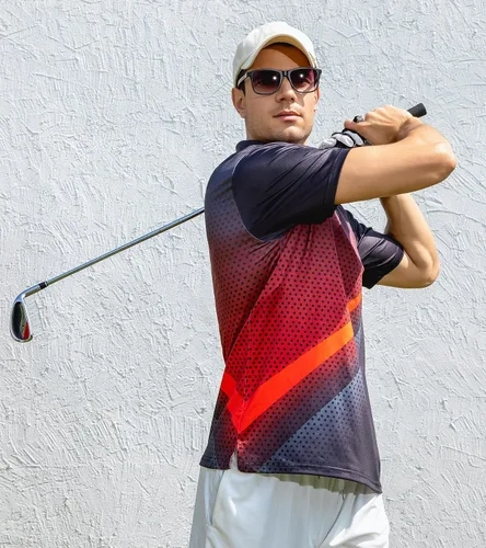 Vista 2 de uideazone Camisa de golf para hombre, de ajuste seco, atlética, absorbe la humedad, rendimiento con impresión 3D, manga corta