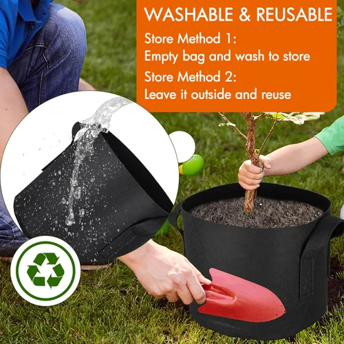Vista 7 de Gardzen Paquete de 10 bolsas de cultivo de 1 galón, bolsas de cultivo de tela gruesa de 10.58 oz con asas, bolsas de cultivo de plantas de aireación