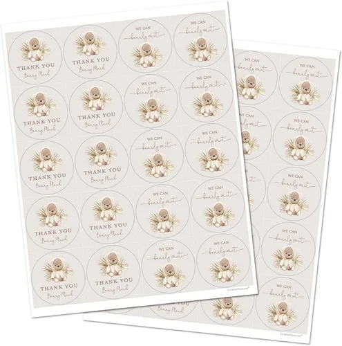 Vista 4 de Calcomanías redondas de 2 pulgadas con diseño de oso bohemio para baby shower, juego de 40 (neutro)