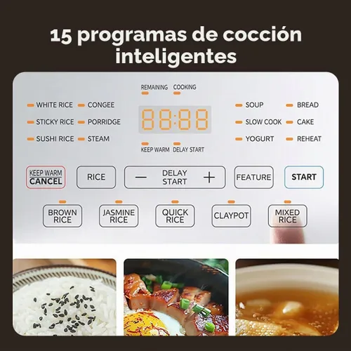 Vista 3 de Midea Olla Arrocera para 8 Tazas de Arroz Crudo, Olla Arrocera de Cerámica Antiadherente con Olla Interior Recubierta de Celadón, 15 Programas