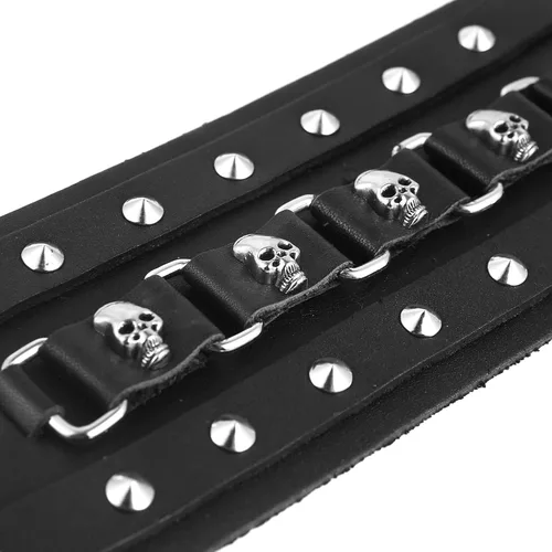 Vista 6 de STWTR Pulsera ancha de cuero con cinturón ancho para hombre, estilo punk, rock, moto