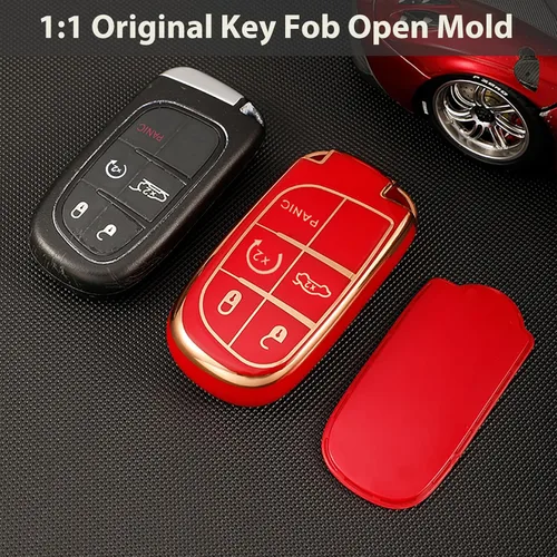 Vista 5 de OLLEN Funda para llavero de TPU con anillo sin tornillos, apta para Jeep Grand Cherokee Renegade Compass Chrysler Dodge RAM Durango Challenger