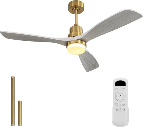Vista 19 de Sofucor - Ventilador de techo de 52 pulgadas sin luces, moderno, de madera maciza, con control remoto, 5000 CFM de alto flujo de aire, motor CC