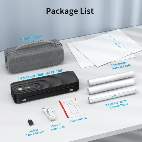 Vista 4 de Impresora térmica portátil A4 3 rollos de papel térmico y 2 papeles plegables incluidos Impresora Bluetooth sin tinta con funda de transporte