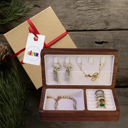 Vista 4 de Caja de joyería de madera personalizada 2025, organizador de joyas, estuche de viaje con nombre y flor de nacimiento para mujeres, mamá, regalos