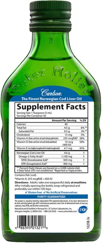 Vista 2 de Carlson Aceite de Hígado de Bacalao Noruego Natural, 8.5 fl oz