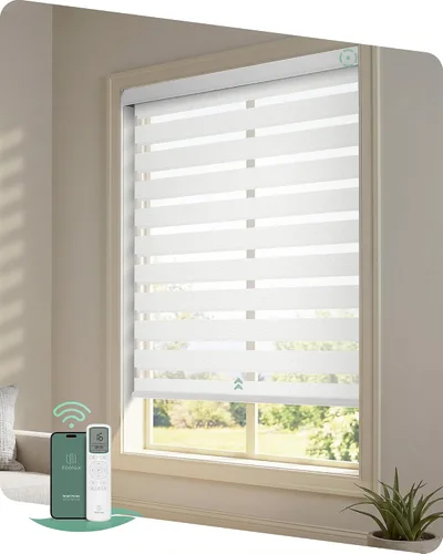 Vista 7 de Yoolax Persianas motorizadas de cebra con control remoto, persianas Gris suave