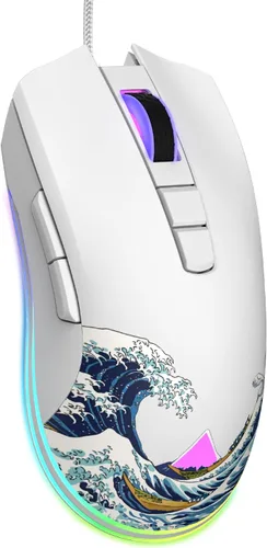 Vista 7 de Womier G706 Mouse Gaming USB con Cable para PC Computadora Windows Mac Portátil, Mouse Ligero Silencioso con Retroiluminación RGB con 12000DPI