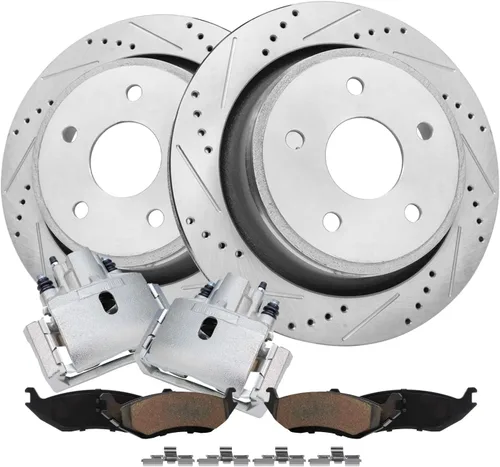 Vista 30 de Detroit Axle - Kit de freno delantero para Hyundai Nexo 2019-2024, rotores de freno perforados y ranurados, pastillas de freno de cerámica