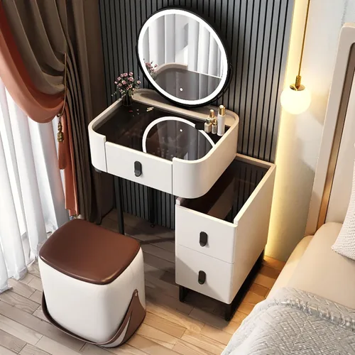 Vista 9 de Vanity Desk with Mirror and Drawers, White Vanity with Mirror, Wooden Makeup Desk for Bedroom Dressing Room, with Adjustable Brightness Mirror,Dark