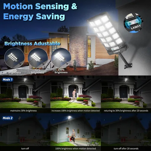 Vista 4 de Farolas solares impermeables para exteriores, sensor de movimiento de 6500 K del atardecer al amanecer con control remoto, luz LED de seguridad