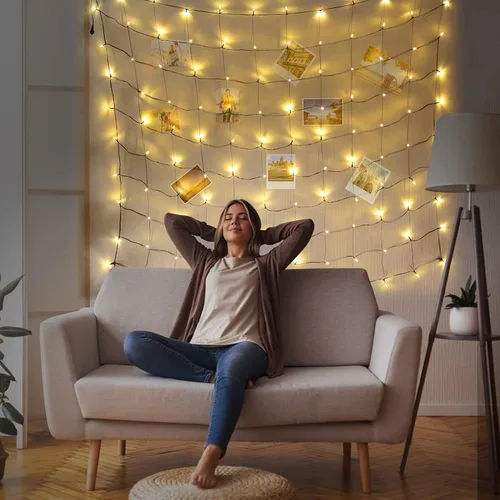 Vista 6 de Meteds Red de luces LED de Navidad para exteriores, 100 luces LED de 5 x 5 pies conectables, 8 modos de malla, 29 V enchufables, impermeables