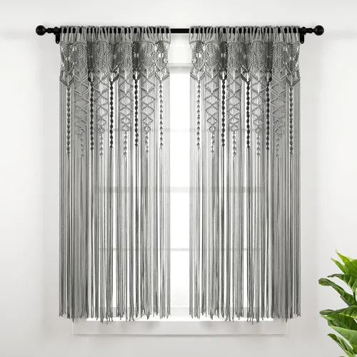 Vista 11 de Lush Decor Panel Individual de Cortina de Ventana de Algodón Texturizado Macramé Boho 40" An x 84" L Rubor - Cortinas de Macramé para Ventanas