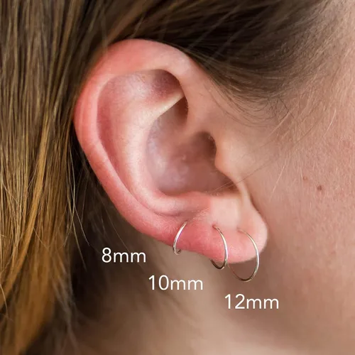 Vista 7 de Aretes de aro pequeños de plata de ley. Aretes de aro pequeños de plata de ley 925 maciza de calibre 24 de 0.472 in y media pulgada