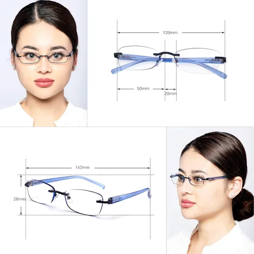 Vista 2 de Paquete de 3 lentes de lectura sin montura para mujer, lectores ligeros de bisagra de resorte, anteojos artísticos clásicos y elegantes con UV 400