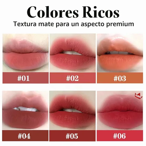 Vista 2 de Juego de lápices labiales líquidos de terciopelo mate de 6 colores, lindo esmalte de labios de conejo 2 en 1, llavero de brillo de labios, tinte