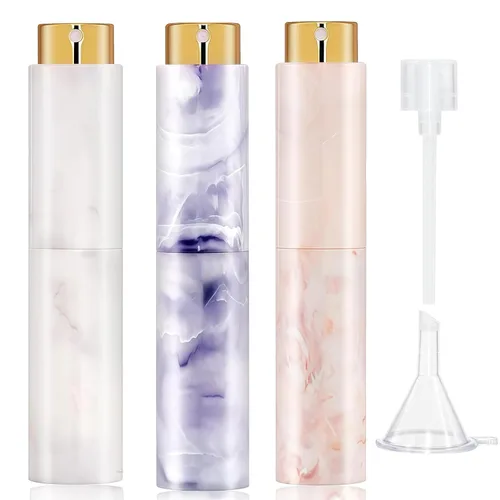 Vista 8 de Vitog - Atomizador de perfume de viaje de 10 ml con textura de mármol recargable, dispensador de colonia vacío mini botella de spray con embudo