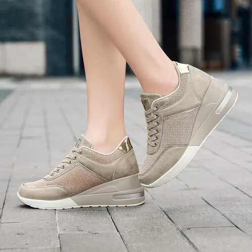 Vista 5 de AONEGOLD Womens Platform Sneakers Wedges High Top Lace Up Shoes Increase Fashion Sneakers Invisible Height Increasing Light Weight Casual Sport Shoes