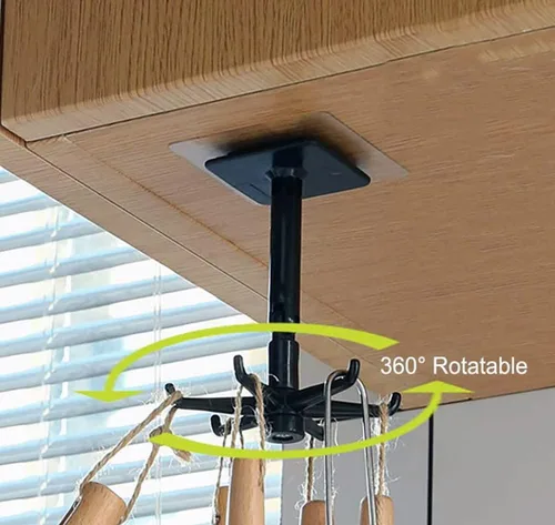Vista 3 de Colgador de utensilios de cocina con 6 ganchos, gancho organizador para debajo del gabinete para cocina y baño, giratorio de 360°, ahorro