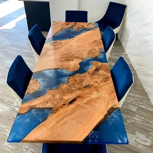 Vista 3 de Mesa EPOXY grande personalizada, mesa de comedor de resina para 2, 4, 6, 8 mesas de comedor de madera de río, mesa de centro de epoxi de madera