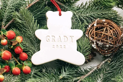 Vista 3 de Teddy Bear Christmas Ornament with Name, Personalized Bear Ornament, First Christmas Ornament 2025, Baby Ornament, Child Ornament