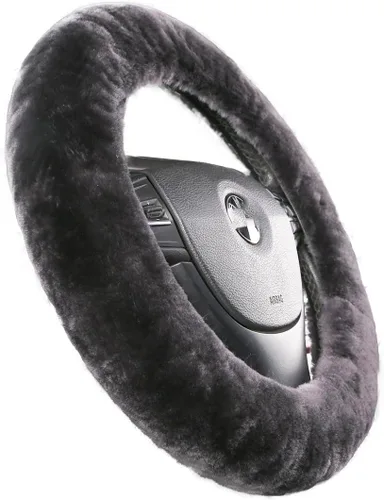 Vista 27 de Funda de volante de piel de oveja suave y esponjosa, para vehículo universal, mujeres y hombres, 14,5-15,5 pulgadas, accesorios peludos