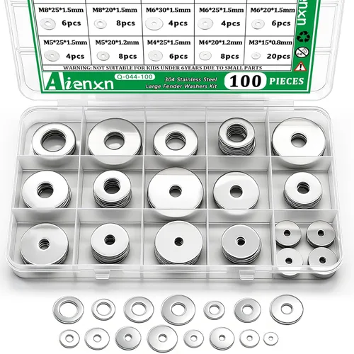 Vista 7 de Kit de surtido de 550 piezas de arandelas planas, 12 tamaños SAE - 1/2, 7/16, 3/8, 5/16, 1/4, 3/16, 12#, 10#, 8#, 6#, 4#, 2#, (18-8) arandelas de SS