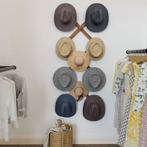 Vista 3 de SKOLOO Perchero Grande para Sombreros de Pared, Colgador de Pared de Acordeón de Madera, Moderno, Ganchos Expandibles para Abrigos, Perchero